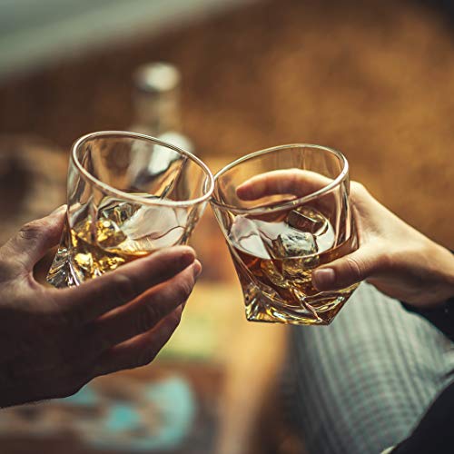 Amerigo Premium Whiskey Glass Set of 4 in Luxury Gift Box - Twist Whiskey Glasses 10oz for Scotch, Bourbon & Old Fashioned Cocktails - Whisky Gift for Men - Glass Tumblers - Fathers Day Gift - Bar Set