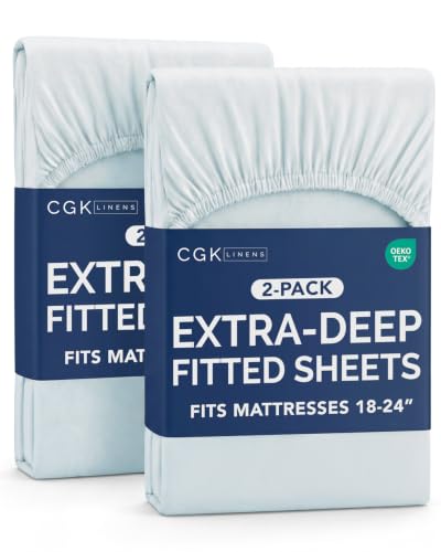 Image of CGK Linens 2 Pack Extra Deep Twin XL Fitted Sheets - Ice Blue