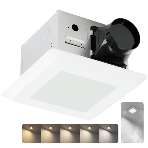 JULLISON Bathroom Fan with Light and Humidity Sensor: 26W Ceiling Mount Ventilation Fan and LED Light Combo for Bathroom and Home, 100CFM, 5CCT Seletable, Dimmable & Wet Rated, ETL Certified