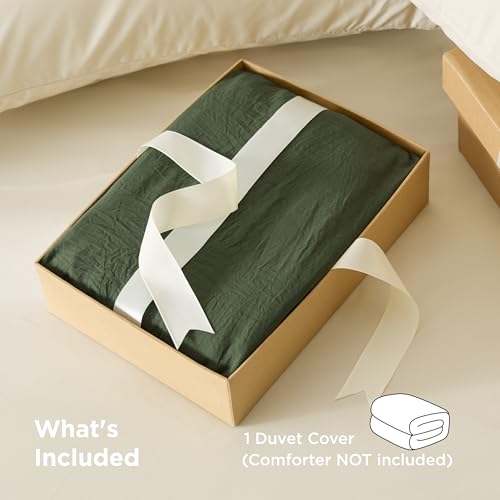 Image of Bedsure Prewashed Duvet Cover Only, Cotton-Like Feel, Olive Green, King | 1 Duvet Cover, No Pillow Shams, Ultra Soft, Relaxed Texture, Zipper Closure, 8 Corner Ties, Year-Round, OEKO-TEX, Easy Care