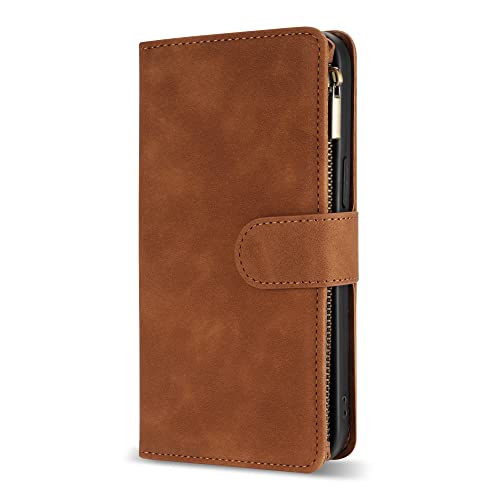 ZZXX for iPhone 12/12 Pro Wallet Case Zipper Pocket 6.1 inch,Brown - image 2
