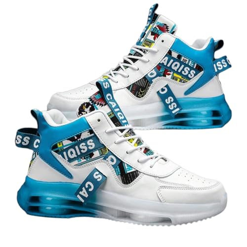 Mesh PU Stylish High Top Air Cushion Sneakers + for Outdoor Walking Travel Gym Casual Sports + Shock Absorbing Non Slip Sole Unisex Streetwear Comfort Fit