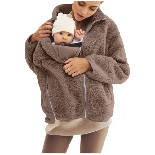 SYDUZAX Umstandsjacke mit Babyeinsatz Warm Teddy Fleecejacke...