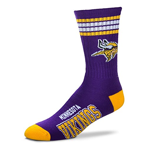NFL 4 Stripe Deuce Crew Socks Mens-Minnesota Vikings-Size Large(10-13)