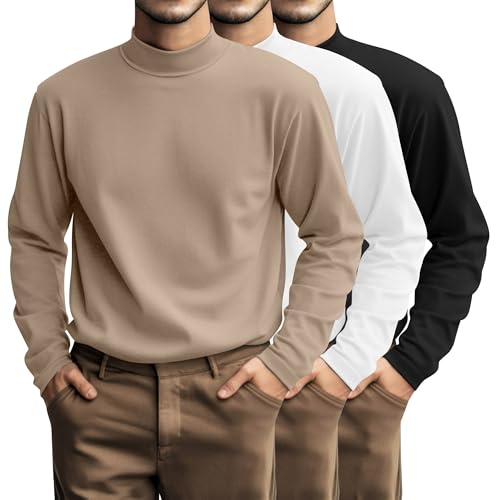 Riyiper 3 Pcs Plus Size Men's Mock Turtleneck Shirt Long Sleeve Turtleneck Pullover Casual Undershirt Basic Base Layer