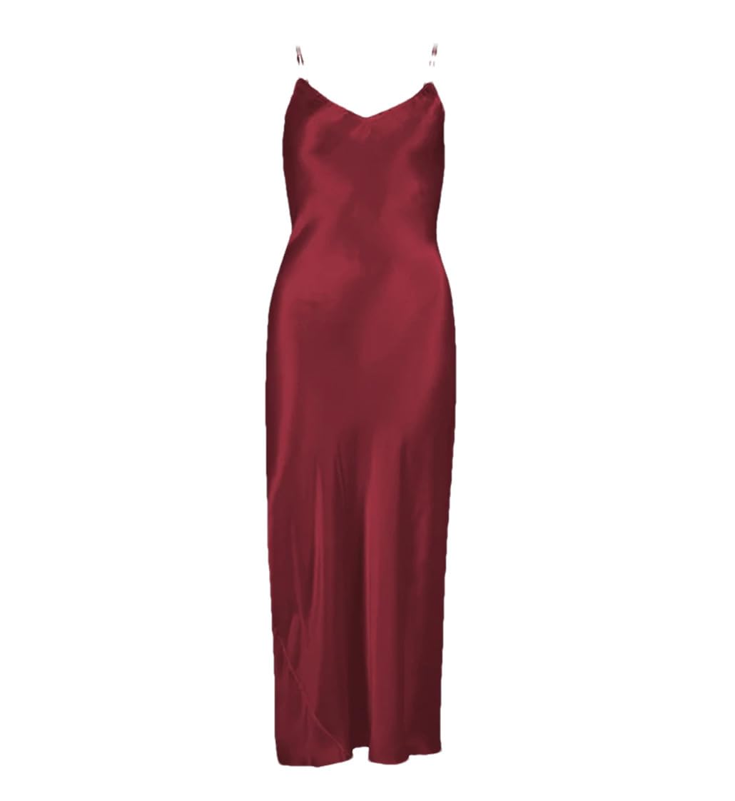 Camisón Largo de Seda para Mujer (Rojo Vino XXL)