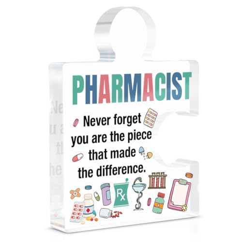 Pharmacist Gifts for Birthday Thanksgiving Day Christmas Retirement - Pharmacy Technician Gifts - Thank You Gift for Pharmacist Acrylic Puzzle Piece Plaque Office Desk Decor Pharmacy Decorations