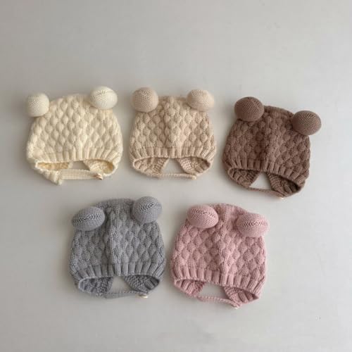 Baby Earflap Hat Knitting Bonnet, Soft & Breathable Warm Bonnet Caps for 0 to 3 Years Infants Unisex Milky White4