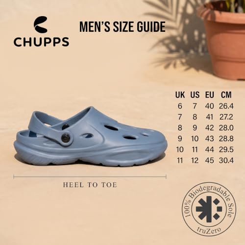 Image of CHUPPS Gator Clogs for Men | Lightweight EVA Clogs | Anti-Slip Sole | Cushioned Footbed | Breathable Ventilation | Adjustable Back Strap | Waterproof Casual Garden Clogs for Men
