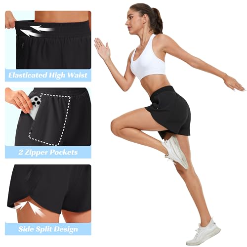 TVKSOM Women's Athletic Workout Shorts High Waisted with Zipper Pockets Gym Elastic Running Shorts for Women Casual2