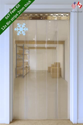 Image of Byson PVC Strip Curtain Door Kit 6 x 7 Feet (1.8 x 2.1 Meters) Coldroom Warehouse Catering Vinyl Polar Grade Plastic Curtain Kit with 12 Strips (2mm Thick and 200mm Wide)