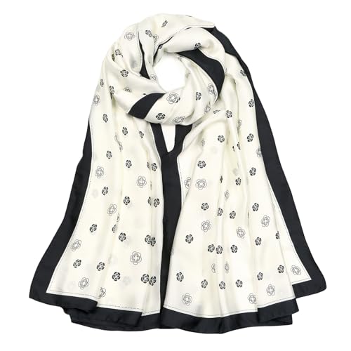 QIUTIMIY Large Silk Feeling Scarf Fashion Stain Scarves for Women Lightweight Sunscreen Floral Shawl Wraps(Style28)