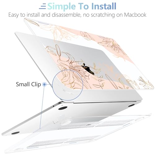 Image of MEEgoodo Case for M5 /M4 /M3 /M2 MacBook Air 13 inch 2026 2025 2024 2022, Fit Model A3449 /A3240 /A3113 /A2681, Case Compatible with MacBook Air 13.6-inch, Gold Flowers Lilies