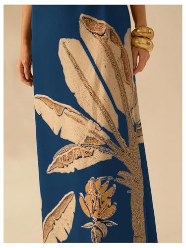 Image of SOLY HUX Women's Summer Maxi Dress Boho Print Tie Shoulder Spaghetti Strap Cut Out Tie Back Cami Dresses Sundress