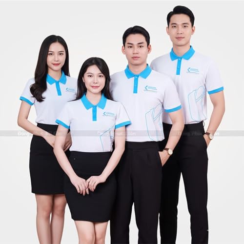 Page de couverture de Áo thun polo đồng phục công sở màu trắng phối xanh chuyên nghiệp