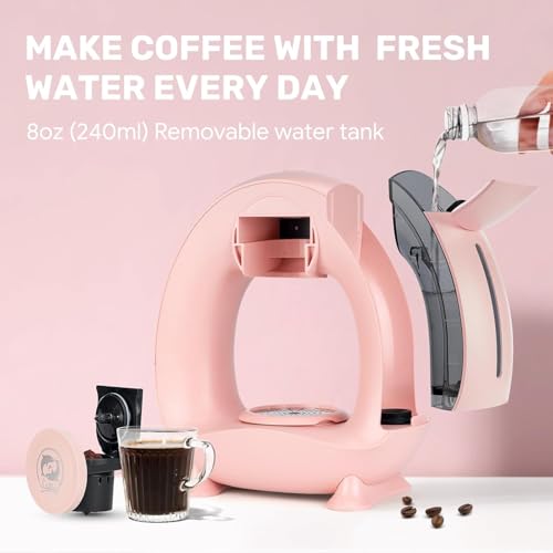Image of Coffee Maker with Single Serve Pod and Grounds, 2-in-1 Coffee Maker, Compatible with K-Cup Pod & Coffee Grounds /Tea, Compact Design, 120-240ml Capacity (Pink)