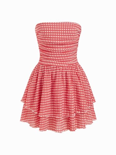 Image of CIDER Women's Summer Cocktail Dress - Tube Ruched Ruffle Mini Dress | Strapless, Country Concert, Western Cowgirl Outfits