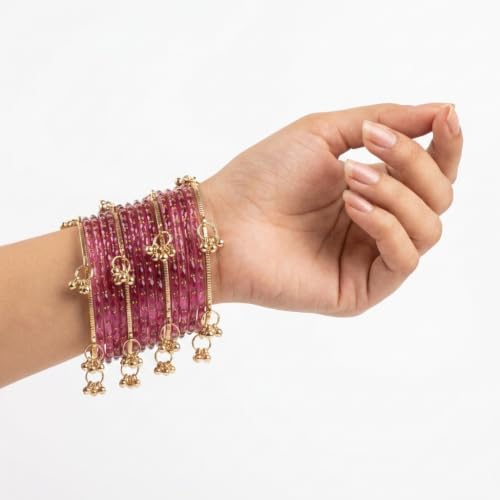 Nakabh Kashmiri Ghangharoo Glass Bangles Set for Women Pack of 16 - Image 3