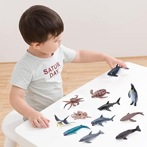 kukifun Sea Animal Cake Toppers, 12PCS Sea Creatures Toys Set, Shark, Whale, and Dolphin Animal Figurines, Children Mini Ocean Animal Toys.Sea Animal Cupcake Toppers for Kids Birthday Decoration