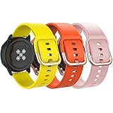 MoKo Band Compatible with Samsung Galaxy Watch Active/Active 2(40mm)/Galaxy Watch 42mm/Gear S2 Classic/Ticwatch 2/E/Vivoactive 3, [3-Pack] 20mm Silicone Replacement Sport Strap - Yellow&Orange&Pink