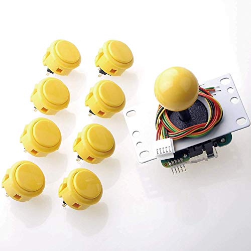 Sanwa Joystick JLF-TP-8YT + kit de 8 boutons poussoirs Sanwa OBSF-30 - Couleur : jaune - Pour jeu d'arcade 4 et 8 positions réglables, compatible avec manette de tournoi Catz Mad SF4 S@NWA