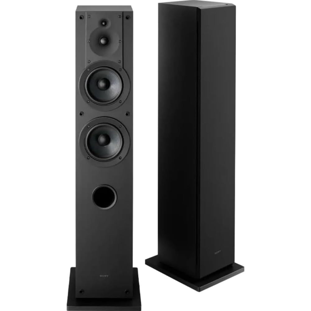 Sony SS-CS3M2 3-Way 4-Driver Hi-res Floorstanding Speaker, Black (Pair) 2025 Bundle with Deco Essentials 100ft Speaker Wire, 5-Pair Banana Plugs and Deco Gear HDMI Cable