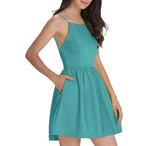 FANCYINN Women Short Dress Sexy Spaghetti Strap Backless Mini Casual Dress Halter Dresses Homecoming Dresses Peacock Blue X-Small