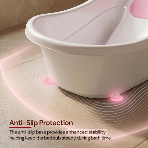 Image of Baybee Comfort Baby Bath Tub for 0 to 5 Years | Baby Bather & Bathtub with Anti-Slip Base & Quick Drains | Bath Tub for Kids with Soft Headrest & Compact Storage for Boys & Girls (Pink)