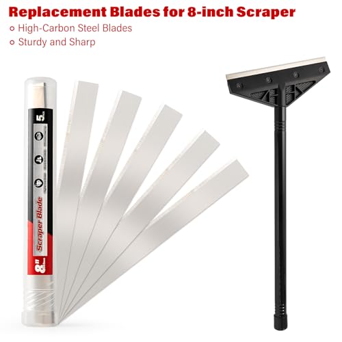 Image of Gomake 8 inch Replacement Floor Scraper Blades 5 -Pack, Compatible with 8 INCH Telescoping Floor Scraper for Glass Clean,Paint,Old Label,Decal Sticker,Adhesive Remover (Only 8 inch Blades)