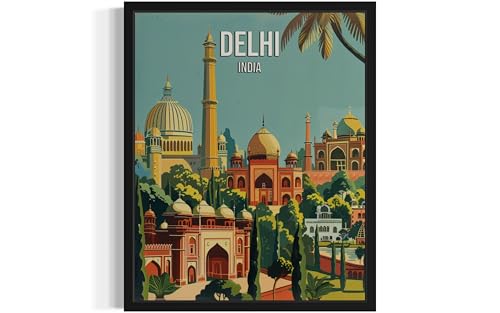 Delhi India City Wall Art Poster Print, Asian Landscape Scenery Painting Artwork Travel Prints Decor Cityscape Landmarks Gallery 26 (Delhi India, 8 x 10 inches, Unframed)