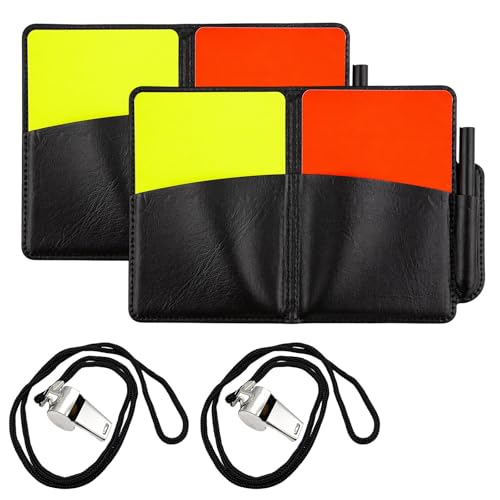 BrKern Schiedsrichter Set Professionelles Karten Set mit 2 Pfeifen Ideal für Sportwettkämpfe und Trainingseinheiten Komplettset mit 2 Karten Sets und 2 Signalpfeifen