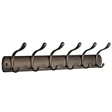 InterDesign Bruschia Wall Mount Storage Rack – Hanging Hooks for Jackets, Coats, Hats or Scarves - 6 Dual Hooks, Bronze