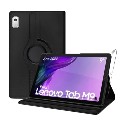 Capa Capinha case giratoria Para Lenovo Tab M9 9' Polegadas Ano 2022 Premium com Pelicula Alamo preta