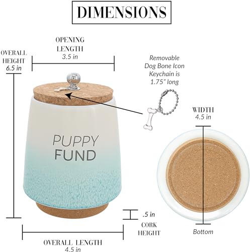 Pavilion Gift Company - Puppy Fund 6.5-inch Unique Ceramic Piggy Bank Savings Bank Money Jar with Cork Base and Cork Lid with Hanging Dog Bone Charm, Ombre Teal by Pavilion Gift Company - Image 4