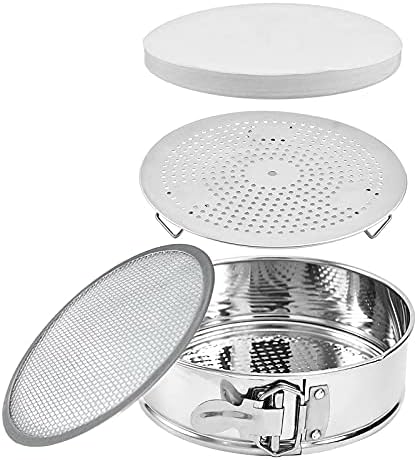 3 in 1 Stainless Steel 7" Springform Baking Pan, Baking Sifter Flour Strainer, Steamer Rack For Instant Pot Accessories, 5,6,8 Qt Pressure Cooker. Non-Stick Leakproof Cake Pan. Include 50 Pcs Paper