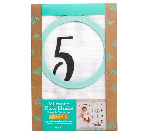 Image of Kate & Milo Baby Milestone Blanket with Monthly Markers, Muslin Cotton Infant Photo Prop Blanket for Newborn Photos and First Year Milestones (Pack of 12)