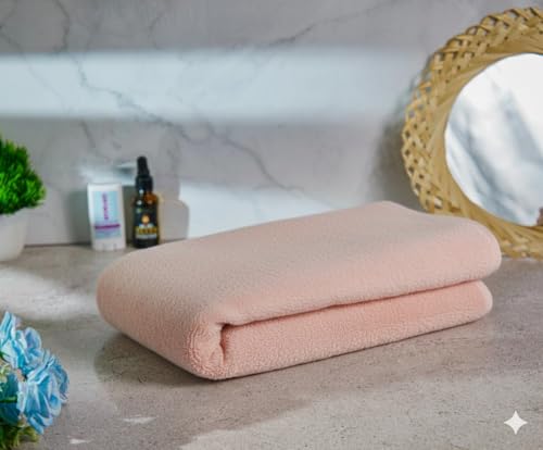 Image of Dribble Coral Fleece Weft Knitting 400 GSM Large Bath Towel 70 cm x140 cm | Ultra Soft, Quick Dry, Highly Absorbent | Lightweight & Skin-Friendly Towel for Bathroom, Gym & Travel, Pink