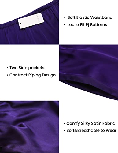 Ekouaer Women's Pj Bottoms Satin Silky Sleep Pants Stretchy Long Loungewear With Drawstring (Purple,M) #TOP4