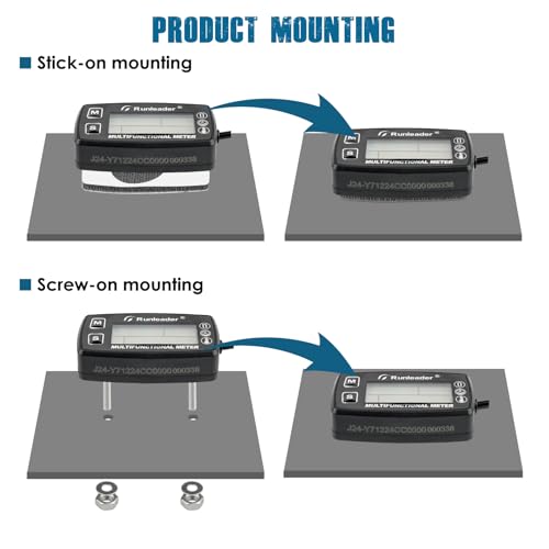 Runleader Digitaler Drehzahlmesser,Motortemperaturanzeige,Alarm RPM und Temp,Hintergrundbeleuchtung für Rasentraktor Kompressor Generator Schneemobil Marine Jet Ski Pit Bike