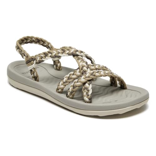 MEGNYA Comfortable Women's Walking Shoes, Soft Skin Friendly Hand-Woven Strap Sandals, Fashionable Summer Beach Boating Wadable Slide Sandals Yellow Brown Size 6.5