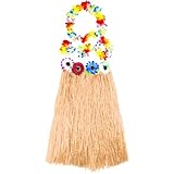 Disfraz Hawaiana Mujer, Set Falda Collar Diadema y Pulseras Hawaiana para Disfraz Flor Adulto Fiestas de Carnaval Halloween (Beige Multicolor, Falda/60cm)