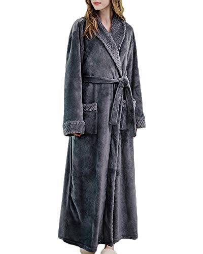Shaoyao Bata de Baño Franela para Unisex Hombre Mujer Albornoz Mujer Gris L