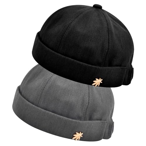 2 Pièces Casquette sans visière, Docker Bonnet en Coton Taille Ajustable Homme, Respirant Absorber la sueur Chapeau sans Bord pour le shopping pêche marche et autres...