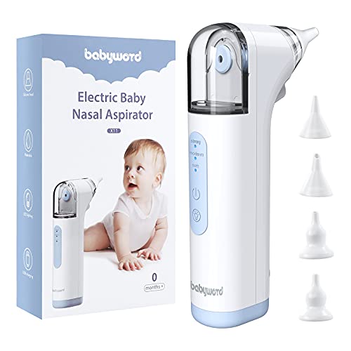 Image of babyword Nasal Aspirator for Baby, Electric Infant Nose Sucker Rechargeable with 4-Type Safety Silicone Tips and 3 Suction Levels Nose Cleaner for Kids and Toddlers