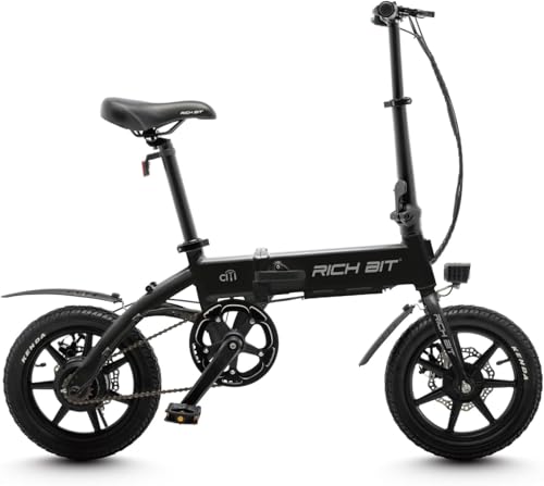 RICHBIT CITY ASSIST 電動アシスト自転車 折りたたみ 型式認定 最大80km走行可能 14インチ 公道走行可能 軽量 免許不要 おしゃれ 通勤 街乗り (ブラック)