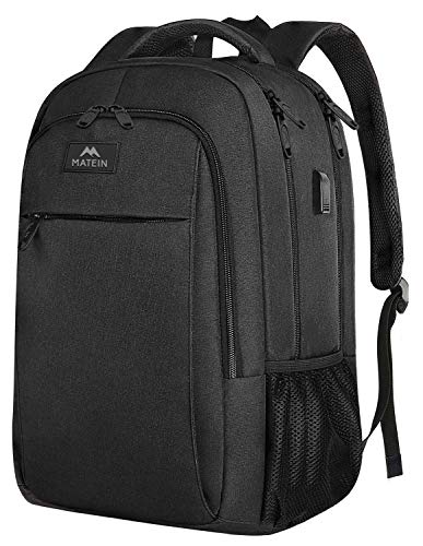 MATEIN Business Laptop Backpack, 15.6 Inch Travel Laptop Bag Rucksack with USB Charging Port, Water-Resistant Bag Daypack for Work College Computer Men Women Backpack, Black