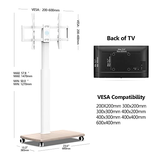 Fitueyes Rolling Tv Floor Stand For 32 To 65 70 Inch Tvs, White Tall Portable Mobile Cart On Wheels, With Swivel Mount, Corner Universal Stands For Bedroom, Outdoor, Small Dorm #TOP5
