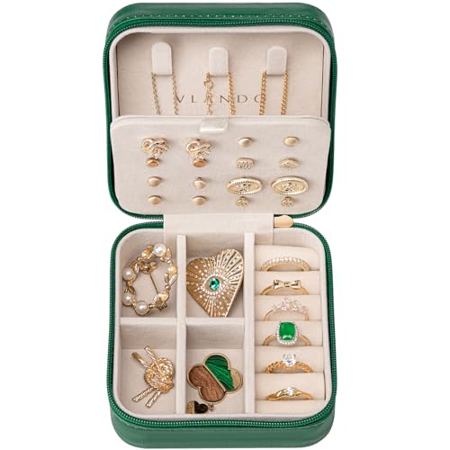Vlando Travel Jewelry Case, Small Travel Jewelry Organizer Box for Girls Women - Dark Green S 1 Dark Green