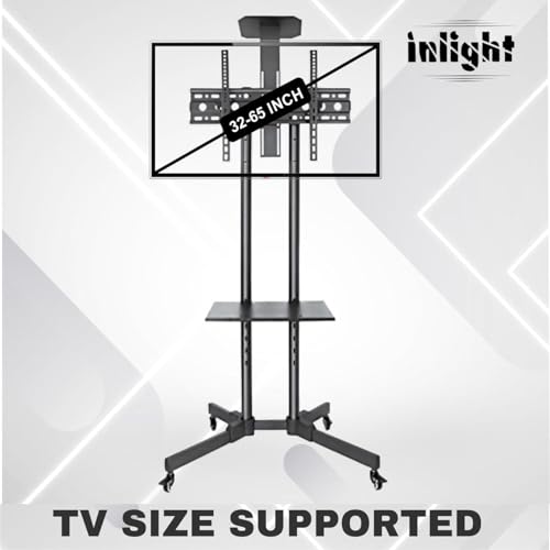 Image of Inlight Rolling /Mobile TV Cart with Wheels for 32-65 Inch LCD LED 4K Flat Screen TVs, TV Floor Stand with Shelf Holds Up to 50 Kgs /110 lbs | Adjustable Height Trolley Max VESA 600 x 400 mm