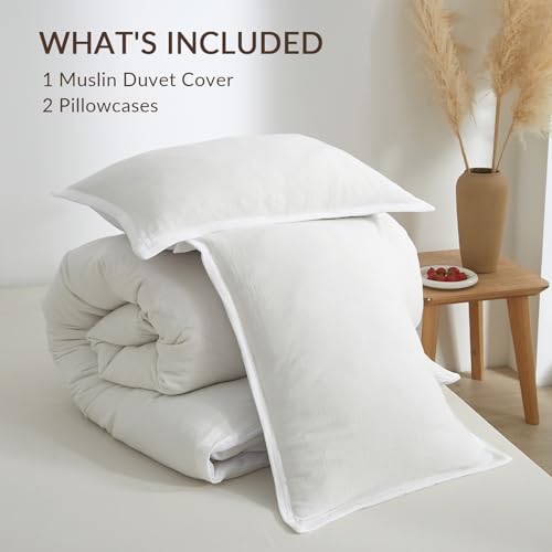 Bailix Muslin Duvet Cover Set Queen Size, 100% Washed Cotton Gauze Duvet Cover for All Seasons, Linen Like, 3 PCS, 1 Fluffy Duvet Cover(90"x90") with 2 Pillow Shams(20"x26"), White by Bailix - Used condition - Image 6